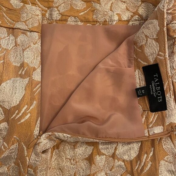 Talbots Pencil Skirt Womens Size 6P Copper Metallic Gold Brocade Cocktail - Picture 4 of 9